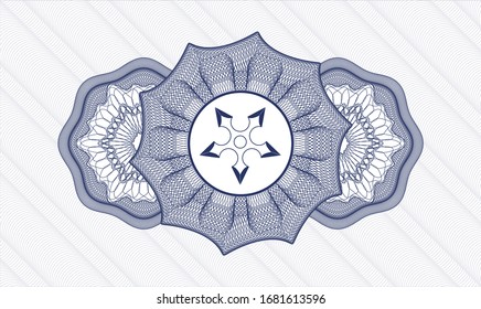 Blue passport money rosette with ninja star icon inside