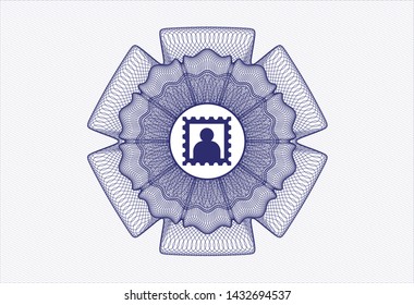 Blue passport money rosette with picture icon inside