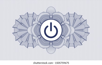 Blue passport money rosette with power icon inside