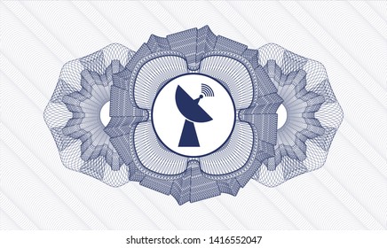 Blue passport money rosette with radar icon inside