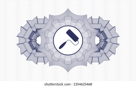 Blue passport money rosette with roller brush icon inside