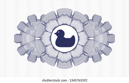 Blue passport money rosette with rubber duck icon inside