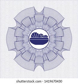 Blue passport money rosette with salad icon inside