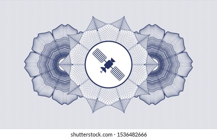 Blue passport money rosette with satelite icon inside