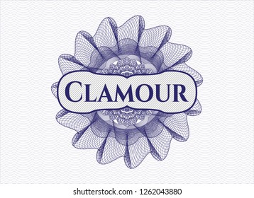 Blue passport money rosette with text Clamour inside