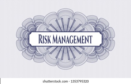 Blue passport money rosette with text Risk Management inside