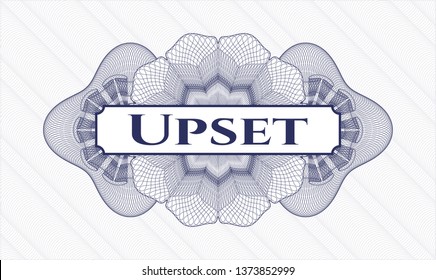 Blue passport money rosette with text Upset inside