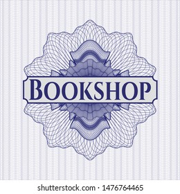 Blue passport money rosette with text Bookshop inside