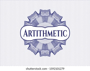Blue passport money rosette with text Artithmetic inside