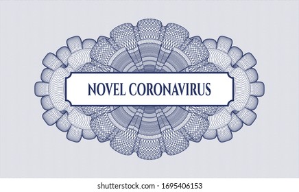 Blue passport money rosette with text Novel Coronavirus inside