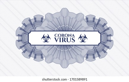 Blue passport money rosette with text Coronavirus inside