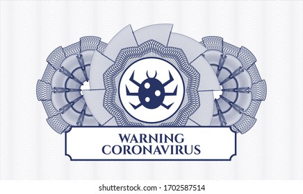 Rosette con dinero del pasaporte azul. Ilustración vectorial. Detallado con el icono de error y el texto de advertencia de Coronavirus dentro