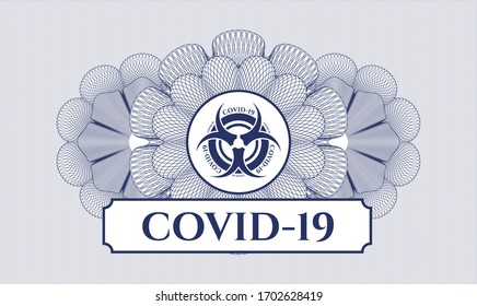 Rosette con dinero del pasaporte azul. Ilustración vectorial. Detallado con el icono covid-19 y el texto COVID-19 dentro