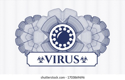 Rosette con dinero del pasaporte azul. Ilustración vectorial. Detallado con el icono de coronavirus y el texto de virus en el interior