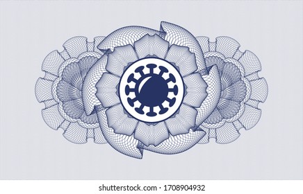 Blue passport money rosette. Vector Illustration. Detailed with coronavirus icon inside