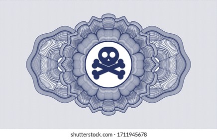 Blue passport money rosette. Vector Illustration. Detailed with crossbones icon inside