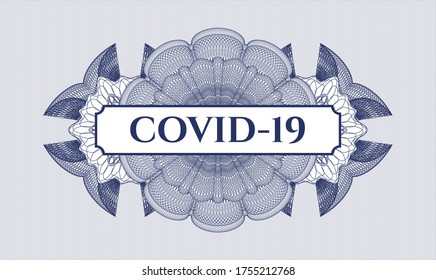 Blue passport money rosette. Vector Illustration. Detailed with text COVID-19 inside