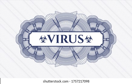 Blue passport money rosette. Vector Illustration. Detailed with text Virus inside