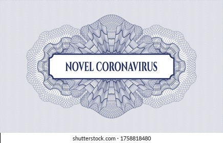 Blue passport money rosette. Vector Illustration. Detailed with text Novel Coronavirus inside