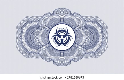 Blue passport money rosette. Vector Illustration. Detailed with biohazard covid-19 icon inside
