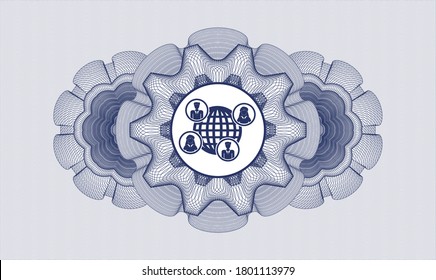 Blue passport money rosette. Vector Illustration. Detailed with social network icon inside