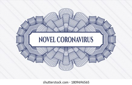 Blue Pass Geld Rosette. Vektorgrafik. Detaillierte Angaben mit Text Novel Coronavirus Innen