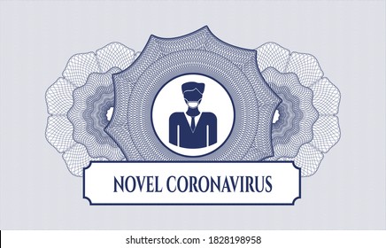 Rosette con dinero del pasaporte azul. Ilustración vectorial. Detallado con un hombre con un icono de máscara facial y un texto de Novel Coronavirus dentro