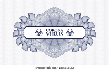 Blue passport money rosette. Vector Illustration. Detailed with text Coronavirus inside