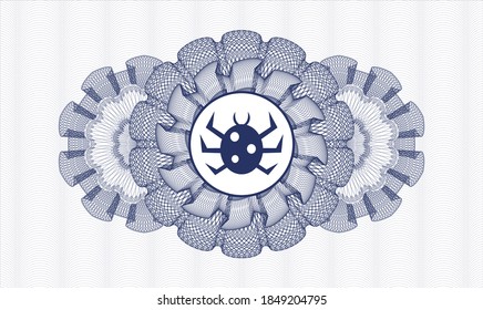 Blue passport money rosette. Vector Illustration. Detailed with bug icon inside