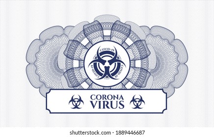 Blue passport money rosette. Vector Illustration. Detailed with biohazard covid-19 icon and Coronavirus text inside