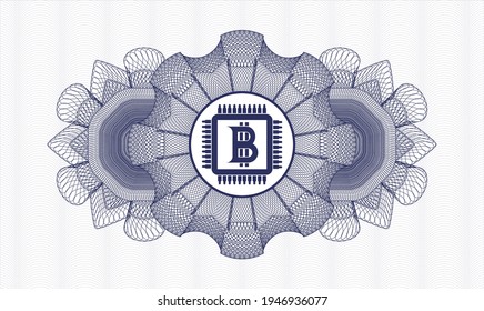 Rosette con dinero del pasaporte azul. Ilustración vectorial. Detallado con el icono de chip de bitcoin (concepto de minería de criptodivisa)