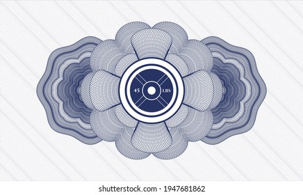 Blue passport money rosette. Vector Illustration. Detailed with weightlifting or powerlifting plate (45 lbs) icon inside