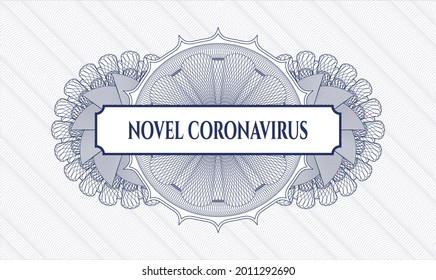 Blue passport money rosette. Vector Illustration. Detailed with text Novel Coronavirus inside