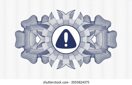 Blue passport money rosette. Vector Illustration. Detailed with warning icon inside
