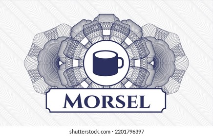 Blue passport money rosette. Vector Illustration. Detailed with coffee cup icon and Morsel text inside
