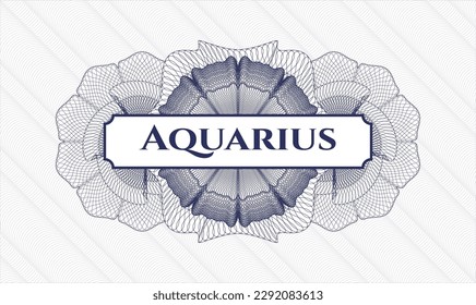 Blue passport money rosette. Vector Illustration. Detailed with text Aquarius inside