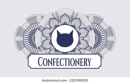 Rosette con dinero del pasaporte azul. Ilustración vectorial. Detallado con el icono de la cara del gato y el texto de la confitería dentro