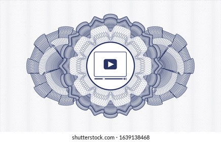 Blue passport money rosette with video player icon inside