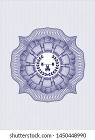 Blue passport money rosette with weightlifting inside of crown icon inside