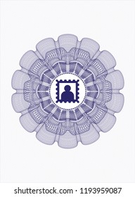 Blue passport money rossete with picture icon inside