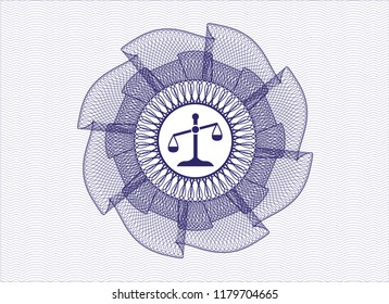 Blue passport money rossete with scale icon inside