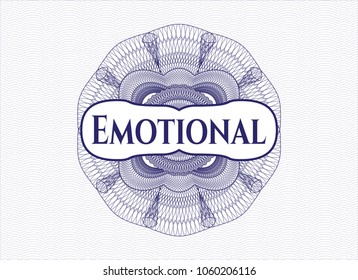 Blue passport money rossete with text Emotional inside