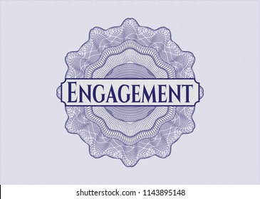 Blue passport money rossete with text Engagement inside