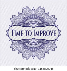 Blue passport money rossete with text Time to Improve inside