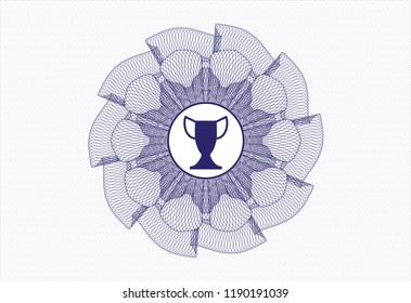 Blue passport money rossete with trophy icon inside