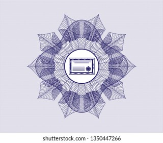 Blue passport money style rosette with certificate icon inside