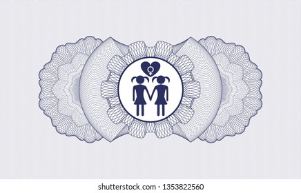 Blue passport money style rosette with lesbian love icon inside