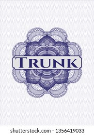 Blue passport money style rosette with text Trunk inside