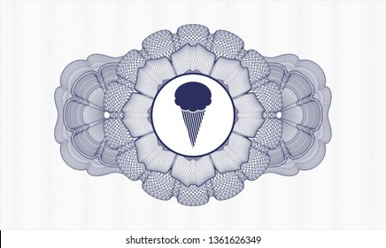 Blue passport money style rosette with ice cream icon inside
