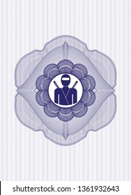 Blue passport money style rosette with ninja icon inside